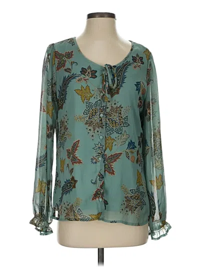 Pre-owned Christopher & Banks Long Sleeve Blouse In Blue