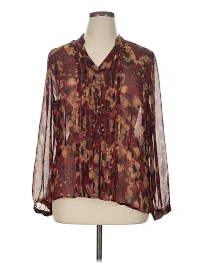 Pre-owned Christopher & Banks Long Sleeve Blouse In Burgundy
