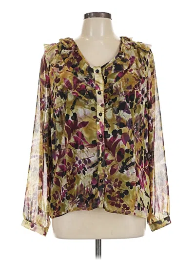 Pre-owned Christopher & Banks Long Sleeve Blouse In Gold