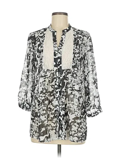 Pre-owned Christopher & Banks Long Sleeve Blouse In Silver