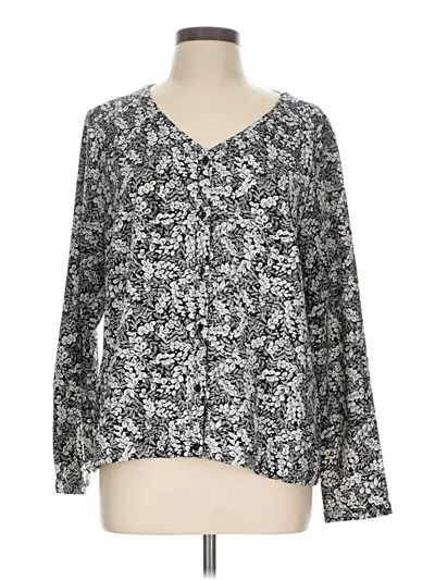 Pre-owned Christopher & Banks Long Sleeve Blouse In Silver