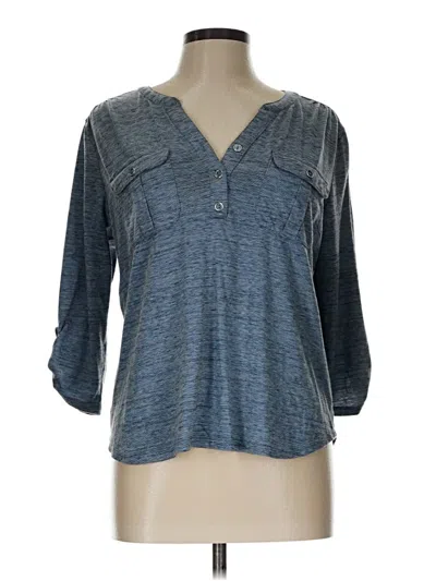 Pre-owned Christopher & Banks Long Sleeve Henley Shirt In Blue