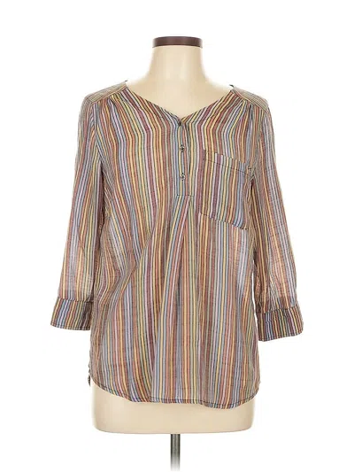 Pre-owned Christopher & Banks Long Sleeve Henley Shirt In Brown