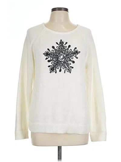 Pre-owned Christopher & Banks Long Sleeve Top Ivory Crew Neck Tops In White