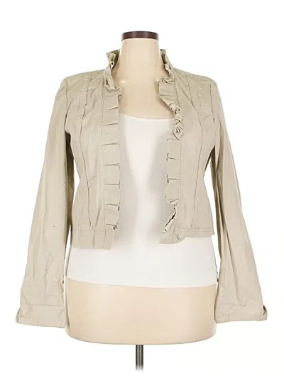 Pre-owned Christopher & Banks Long Sleeve Top Tan Ruffles Neckline Tops In Brown