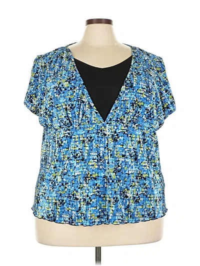 Pre-owned Christopher & Banks Short Sleeve Blouse In Blue