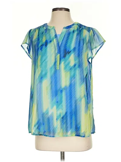 Pre-owned Christopher & Banks Short Sleeve Blouse In Blue