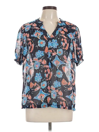 Pre-owned Christopher & Banks Short Sleeve Blouse In Blue