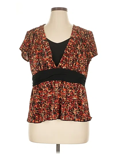 Pre-owned Christopher & Banks Short Sleeve Blouse In Brown