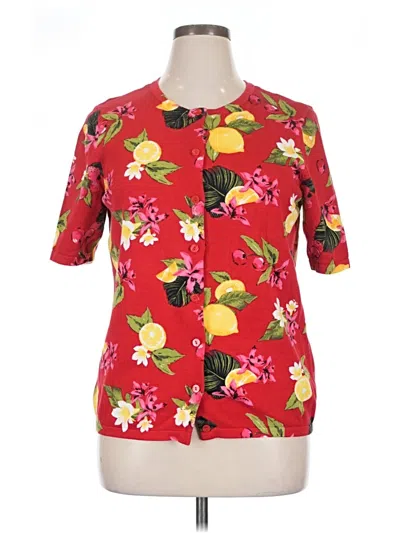 Pre-owned Christopher & Banks Short Sleeve Blouse In Red