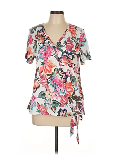 Pre-owned Christopher & Banks Short Sleeve Blouse In White