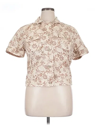 Pre-owned Christopher & Banks Short Sleeve Blouse In White