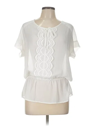 Pre-owned Christopher & Banks Short Sleeve Blouse In White