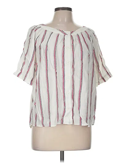 Pre-owned Christopher & Banks Short Sleeve Blouse In White