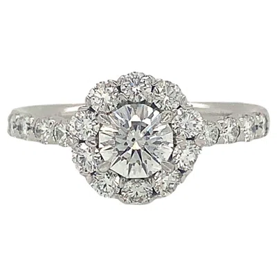 Pre-owned Christopher Designs Crisscut Round Halo Diamond Engagement Ring 18k White Gold