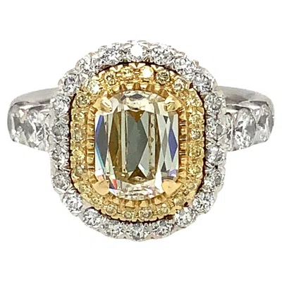 Pre-owned Christopher Designs L'amour Crisscut Light Fancy Yellow Diamond Ring Set In 18k