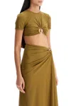Christopher Esber Ruched Orbit Crop Swim T-shirt In Green