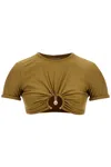 Christopher Esber Ruched Orbit Crop Swim T-shirt In Khaki