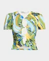 Christopher Esber Acidic Floral Twisted Keyhole T-shirt In Green