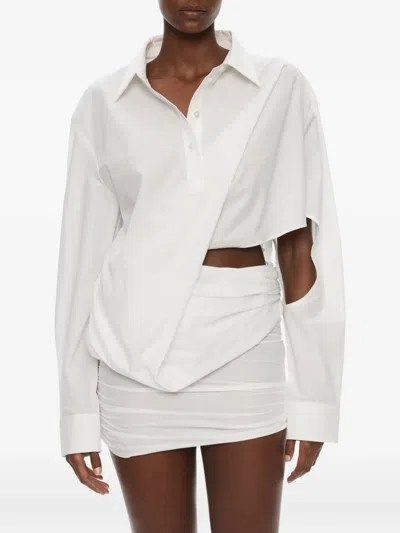 Christopher Esber Aiba Draped Cut-out Mini Shirt Dress In White