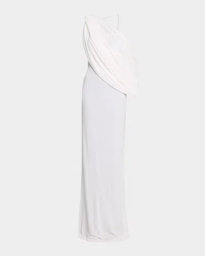 Christopher Esber Aiba Draped One-shoulder Jersey Maxi Dress In White