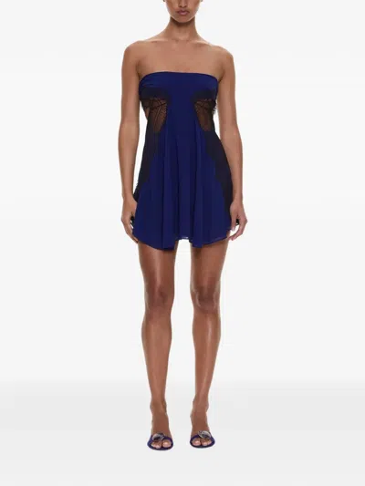 Christopher Esber Aira Strapless Lace-trim Mini Dress In Blue