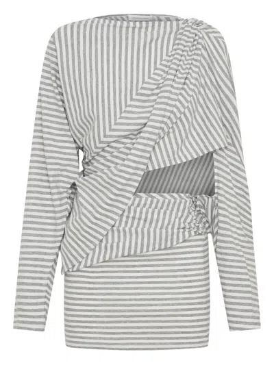 Christopher Esber Alba Draped Striped Mini Dress In Gray