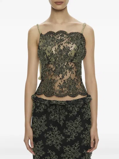 Christopher Esber Aluna Lace Draped Top In Green