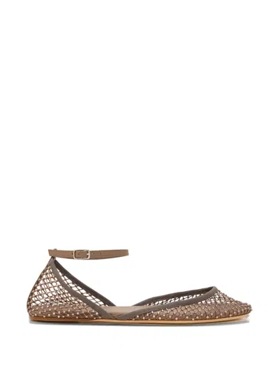Christopher Esber Minette Leather-trimmed Crystal-embellished Mesh Ballet Flats In Brown