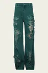 Christopher Esber Arboreal Distressed Lace Jean In Evergreen