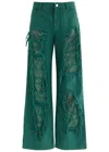 Christopher Esber Arboreal Lace-panelled Wide-leg Jeans In Green