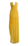 Christopher Esber Arced Orion Ruched Georgette Gown In Yellow