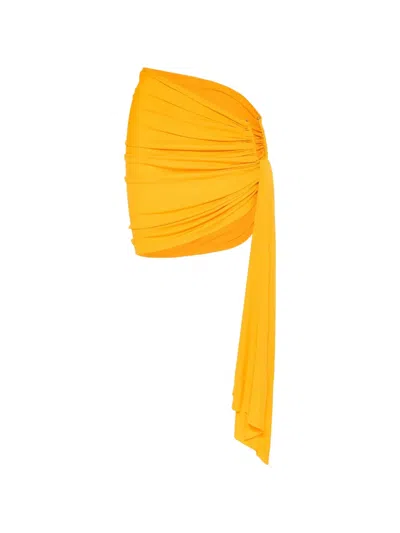 Christopher Esber Arced Palm Ruched Draped Mini Skirt In Yellow
