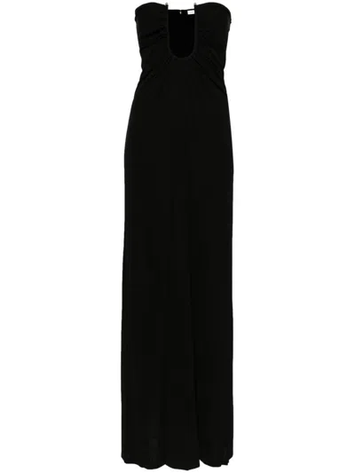 Christopher Esber Arced Palm Viscose Strapless Long Dress In Black