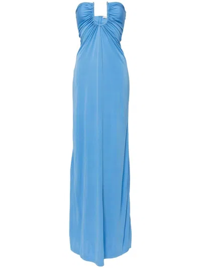 Christopher Esber Arced Palm Strapless Dress In Blue