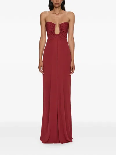 Christopher Esber Arced Palm Strapless Dress In Burgundy
