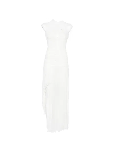 Christopher Esber Arced Ruched Asymmetric Dress In White