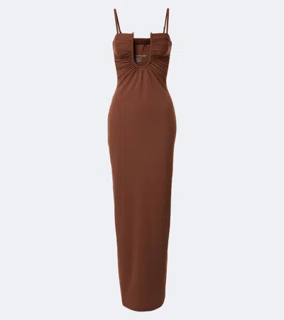 Christopher Esber Arced Ruched Maxi Dress In Brown
