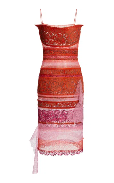 Christopher Esber Arden Lasercut Lace Leather Midi Dress In Multi