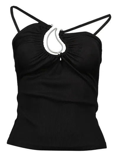 Christopher Esber Asymmetric-strap Ribbed Top In Black