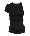 Christopher Esber One-sleeve Cutout Twisted Stretch Ribbed-knit Top In Black