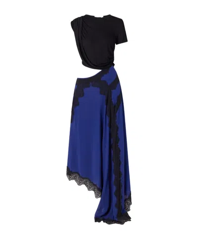 Christopher Esber Verve Asymmetric Lace-trimmed Silk-georgette And Ribbed Jersey Dress In Multi