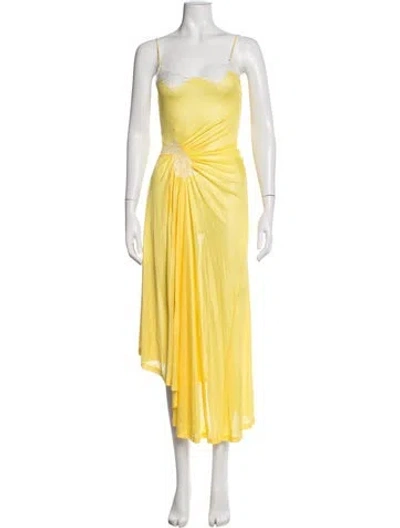 Pre-owned Christopher Esber Asymmetrical Midi Length Dress W/ Tags In Green/yellow