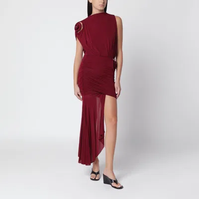 Christopher Esber Aurelia Mini Short Viscose Jersey Dress With Draped High Neckline And Spiral Detai In Burgundy