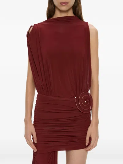 Christopher Esber Aurelia Sculpted Spiral-cascade Mini Dress In Burgundy