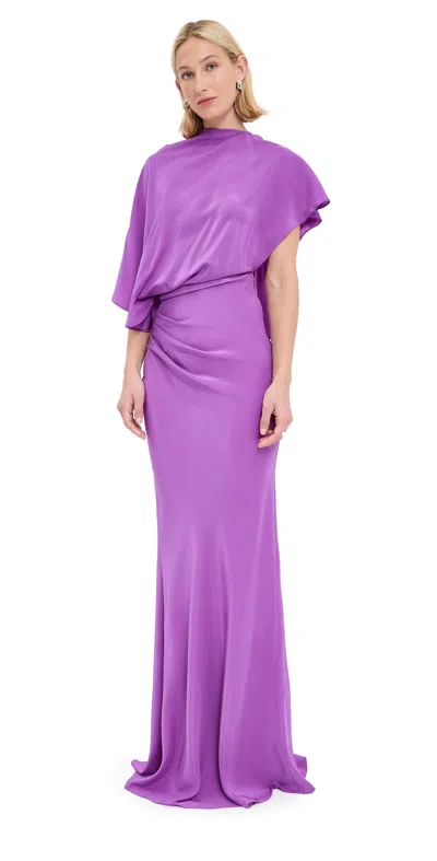 Christopher Esber Backless Drape Satin Dress Pelisse In Purple