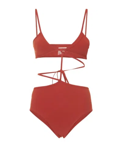 Christopher Esber Bandeau Tie One Piece Swimsuit In Brown