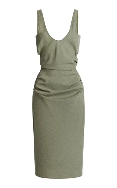 Christopher Esber Banyan Side Twist Tank Wool-blend Midi Dress In Gray