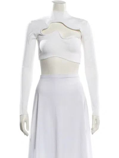 Pre-owned Christopher Esber Bateau Neckline Long Sleeve Crop Top In White