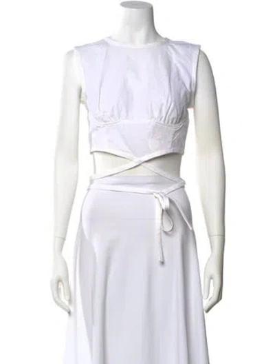 Pre-owned Christopher Esber Bateau Neckline Sleeveless Crop Top In White